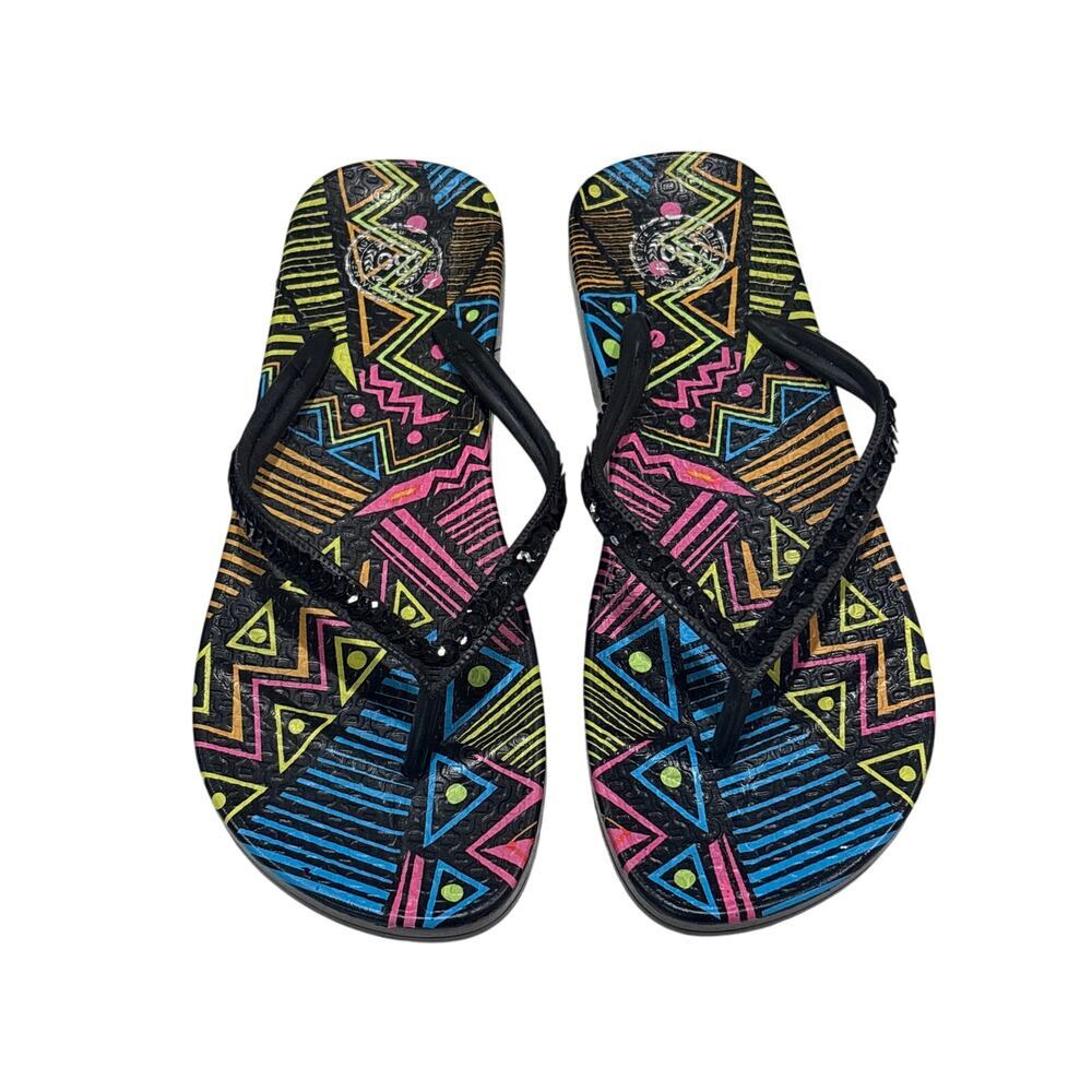 Neon Tribal Chevron Thong Sandals